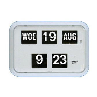 Kalenderklok, wad, tijd en datum. Scherp contrast en grote cijfers/letters